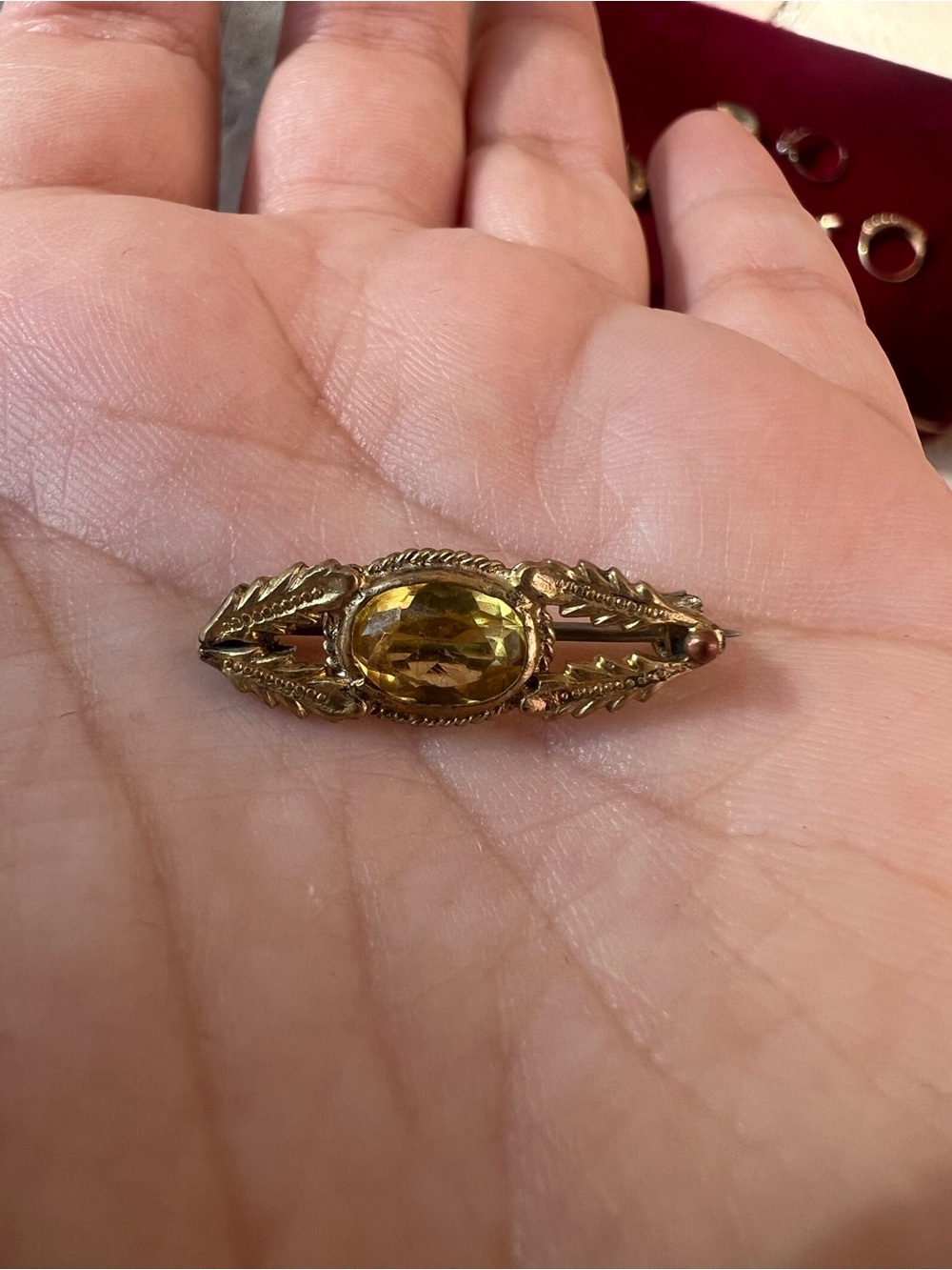 Yellow Gemstone Gold filled Antique Victorian Bar Brooch